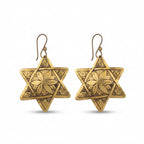 Hand-Engraved Brass Star Earrings by Bohemia Design | Floral Motif