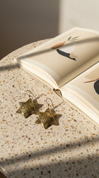 Hand-Engraved Brass Star Earrings by Bohemia Design | Floral Motif