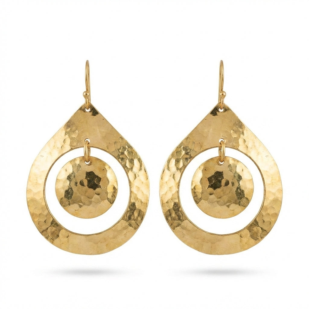 Bohemia Design Hand-Hammered Brass Nested Teardrop Earrings