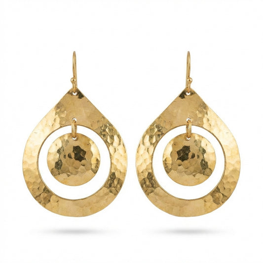 Bohemia Design Hand-Hammered Brass Nested Teardrop Earrings