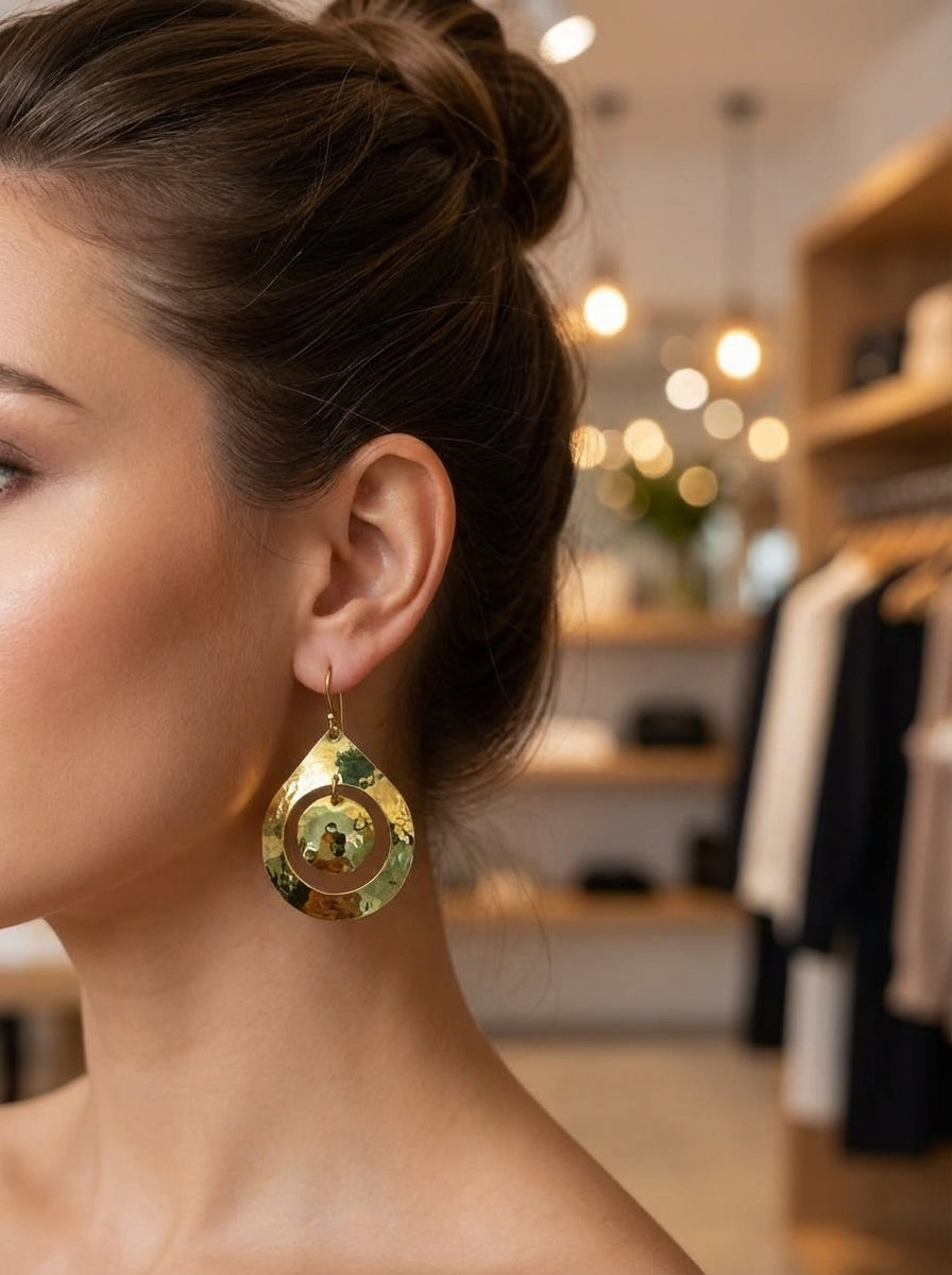 Bohemia Design Hand-Hammered Brass Nested Teardrop Earrings