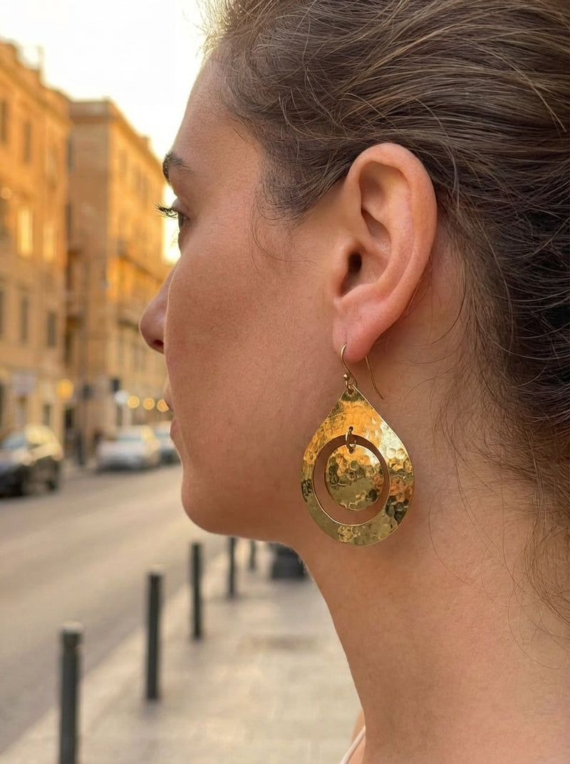 Bohemia Design Hand-Hammered Brass Nested Teardrop Earrings