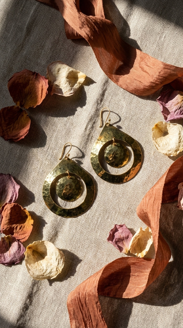 Bohemia Design Hand-Hammered Brass Nested Teardrop Earrings