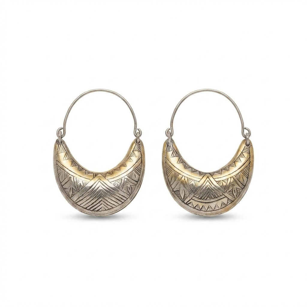 Bohemia Design Silver Berber Crescent Earrings | Hand-Engraved