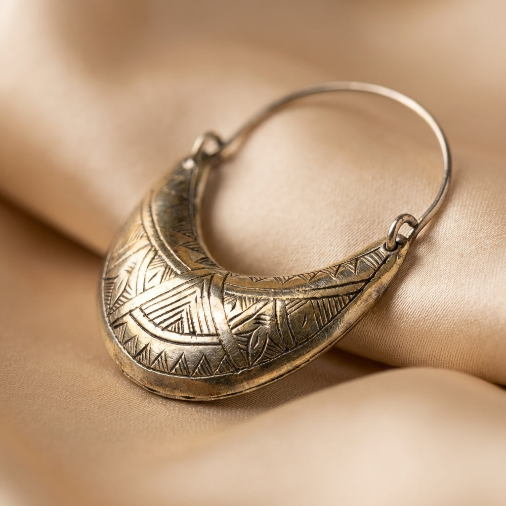Bohemia Design Silver Berber Crescent Earrings | Hand-Engraved