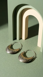 Bohemia Design Silver Berber Crescent Earrings | Hand-Engraved