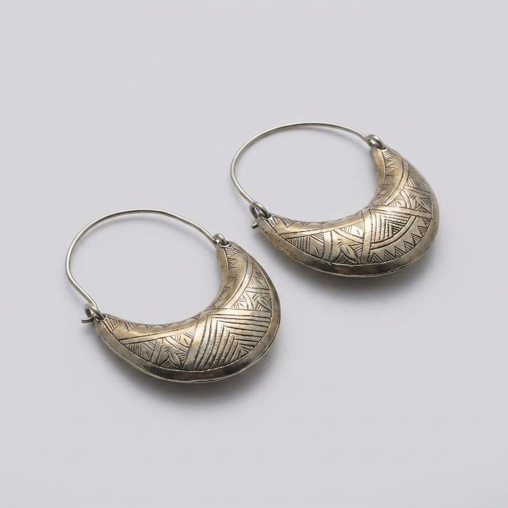 Bohemia Design Silver Berber Crescent Earrings | Hand-Engraved