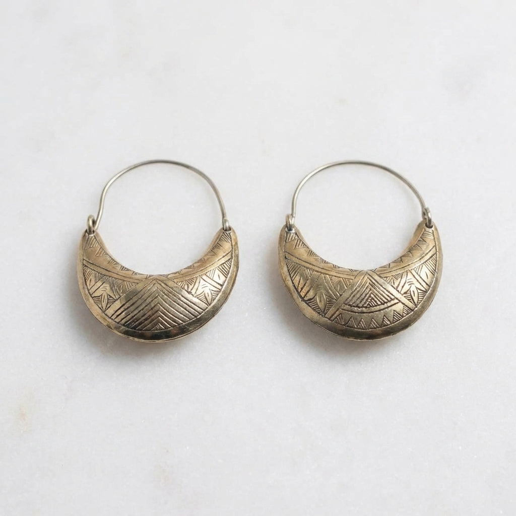 Bohemia Design Silver Berber Crescent Earrings | Hand-Engraved