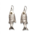 Bohemia Design Hand-Engraved Silver Fish Earrings with Brass Eye