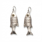 Bohemia Design Hand-Engraved Silver Fish Earrings with Brass Eye