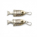 Bohemia Design Hand-Engraved Silver Fish Earrings with Brass Eye