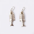 Bohemia Design Hand-Engraved Silver Fish Earrings with Brass Eye