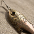 Bohemia Design Hand-Engraved Silver Fish Earrings with Brass Eye