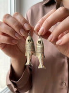 Bohemia Design Hand-Engraved Silver Fish Earrings with Brass Eye