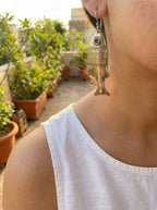 Bohemia Design Hand-Engraved Silver Fish Earrings with Brass Eye