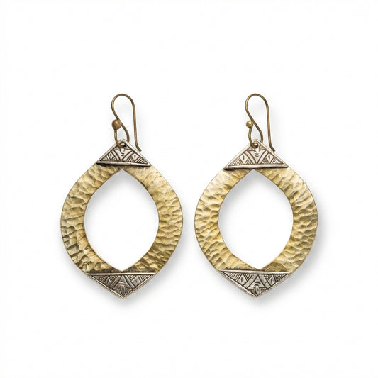 Hand-Hammered Gold Brass & Silver Moroccan Marquise Earrings | Bohemia Design