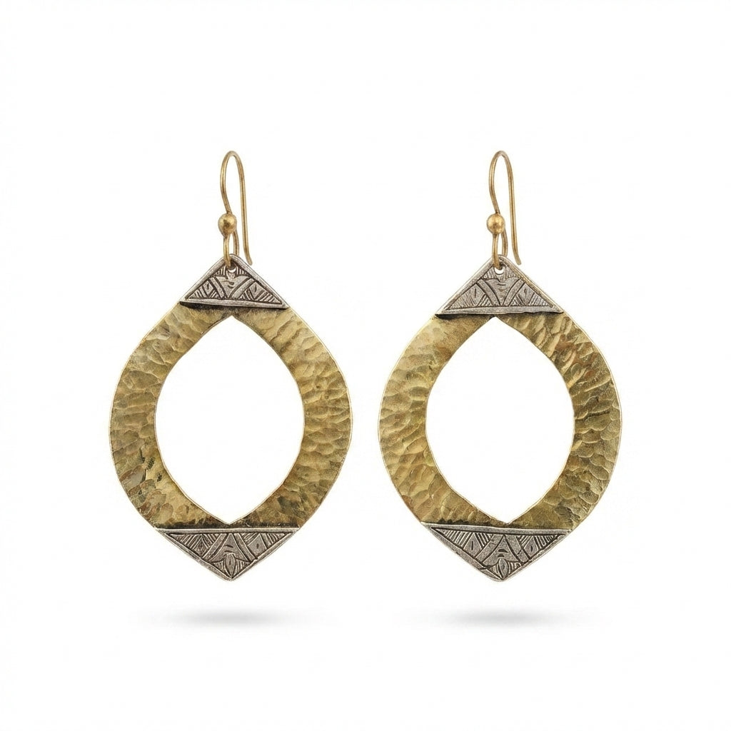 Hand-Hammered Gold Brass & Silver Moroccan Marquise Earrings | Bohemia Design