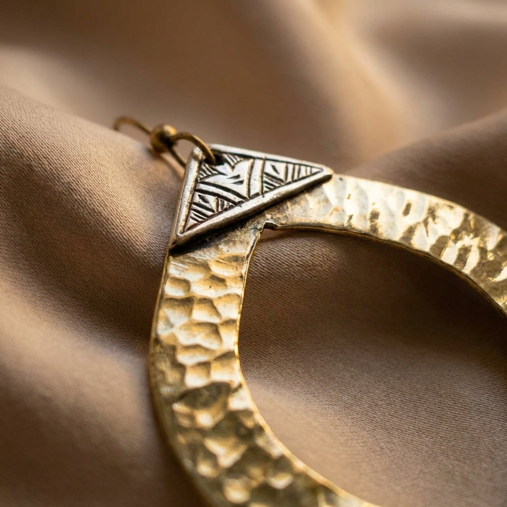 Hand-Hammered Gold Brass & Silver Moroccan Marquise Earrings | Bohemia Design