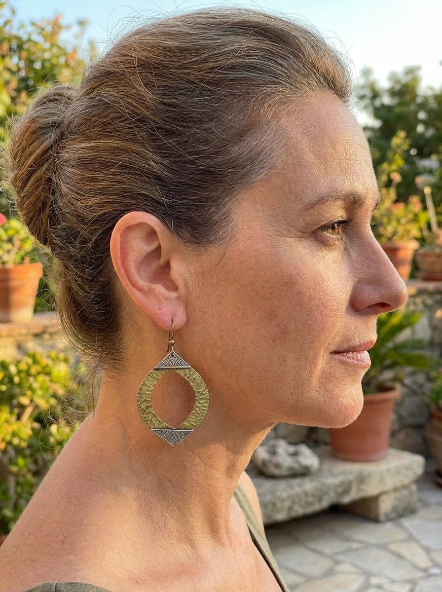 Hand-Hammered Gold Brass & Silver Moroccan Marquise Earrings | Bohemia Design