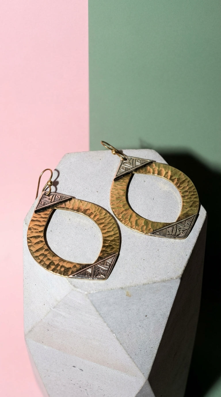 Hand-Hammered Gold Brass & Silver Moroccan Marquise Earrings | Bohemia Design