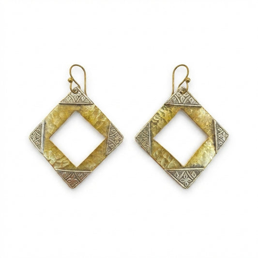 Bohemia Design Hand-Hammered Brass & Silver Rhombus Earrings
