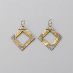 Bohemia Design Hand-Hammered Brass & Silver Rhombus Earrings