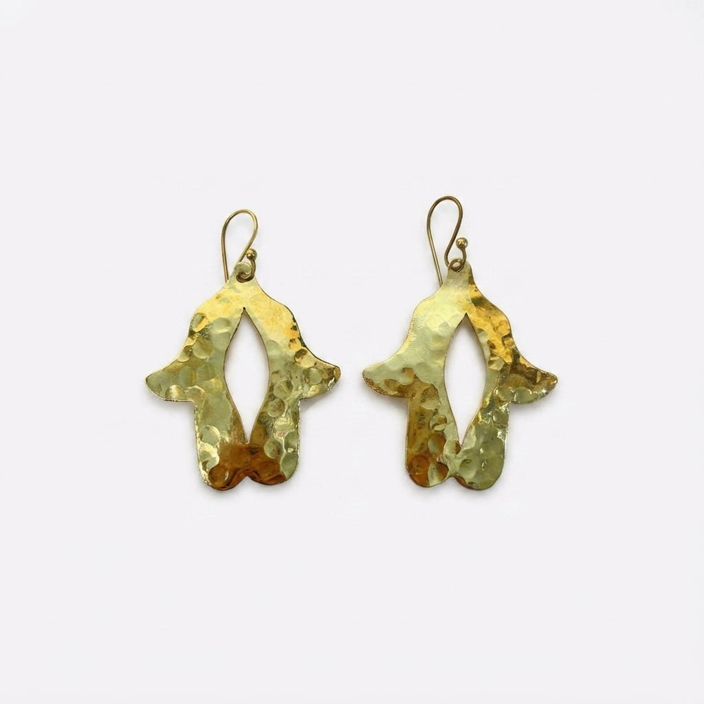 Hand-Hammered Brass Hamsa Hand Earrings | Bohemia Design