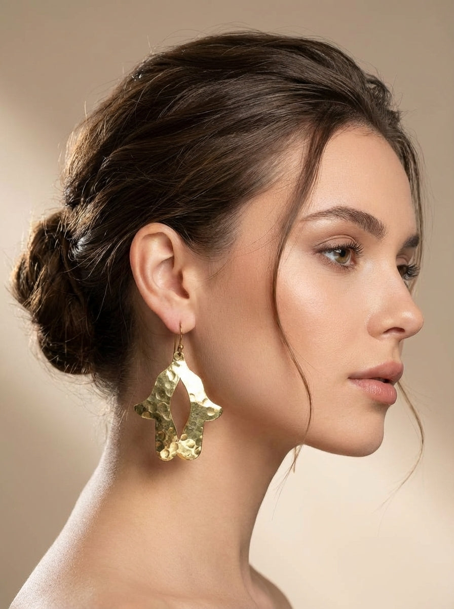 Hand-Hammered Brass Hamsa Hand Earrings | Bohemia Design