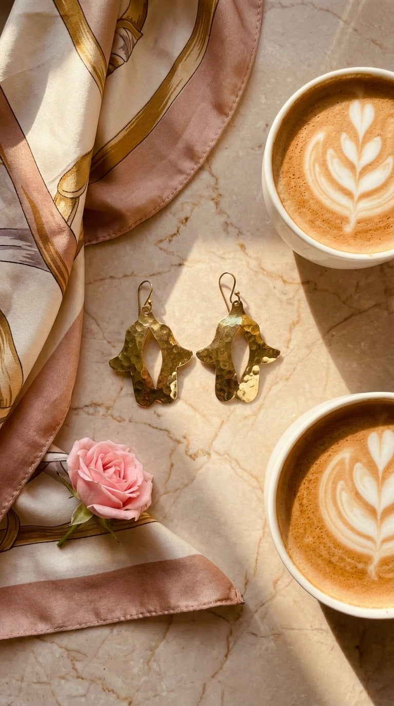 Hand-Hammered Brass Hamsa Hand Earrings | Bohemia Design