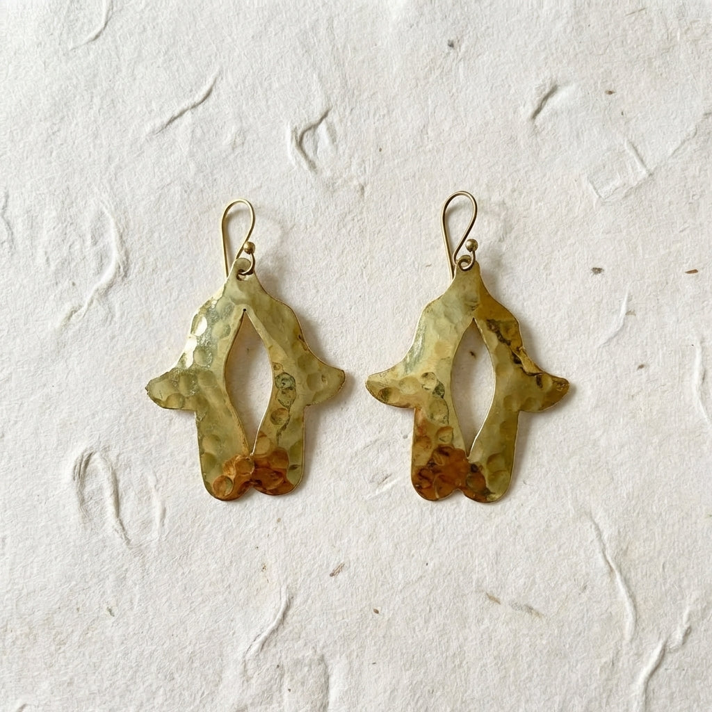 Hand-Hammered Brass Hamsa Hand Earrings | Bohemia Design