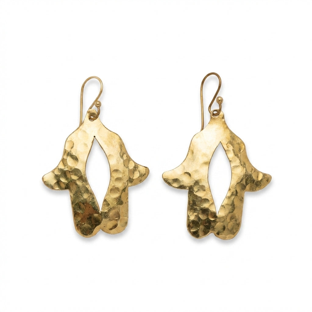 Hand-Hammered Brass Hamsa Hand Earrings | Bohemia Design