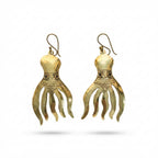 Bohemia Design Hand-Chiseled Brass Octopus Earrings - Gold Tone