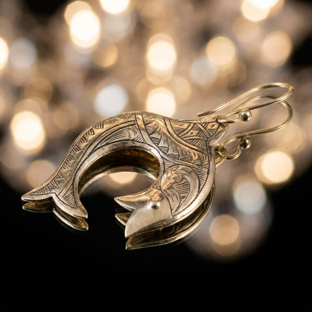 Silver Fish Earrings with Geometric Zig-Zag Pattern | Bohemia Design