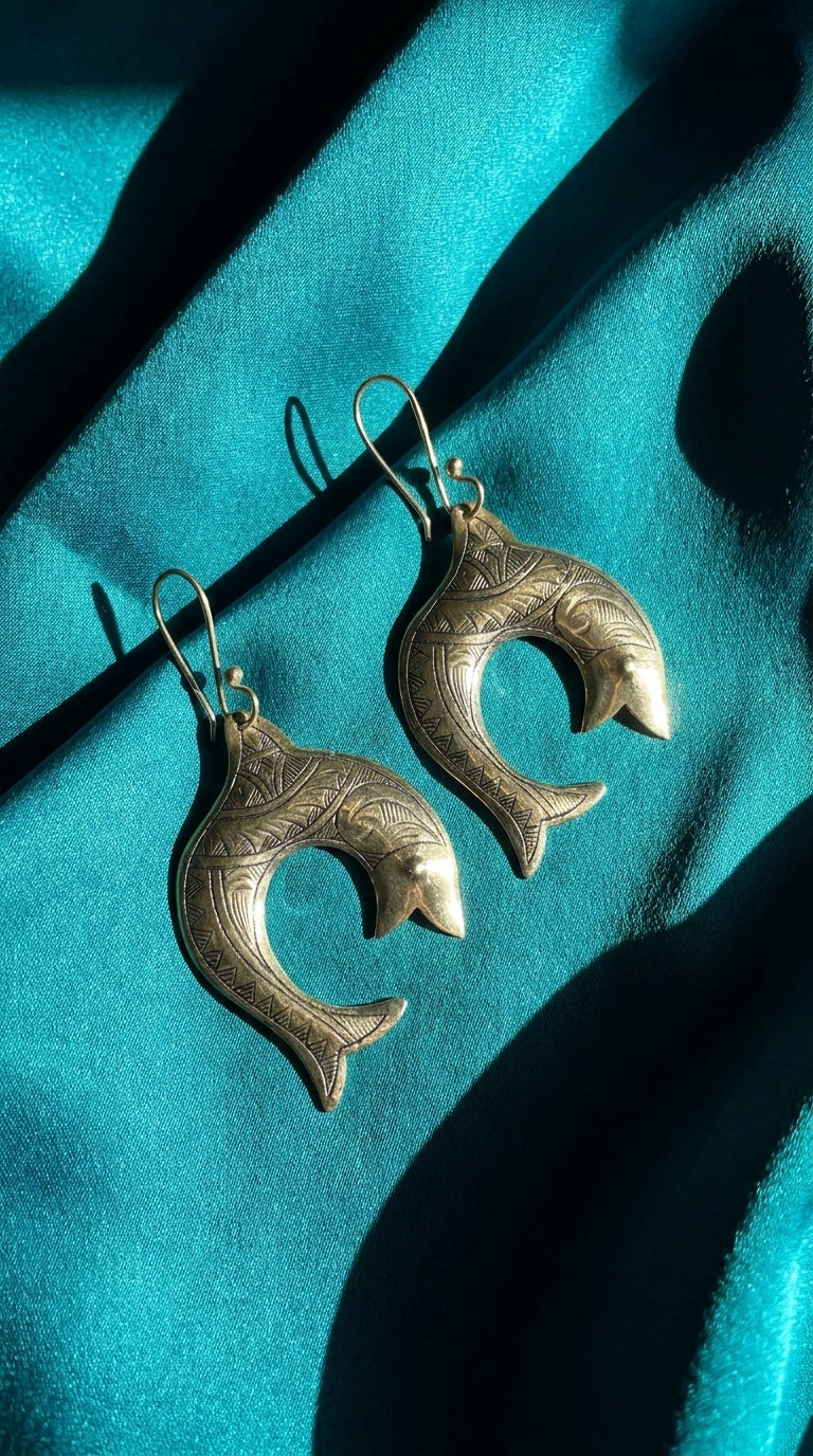 Silver Fish Earrings with Geometric Zig-Zag Pattern | Bohemia Design
