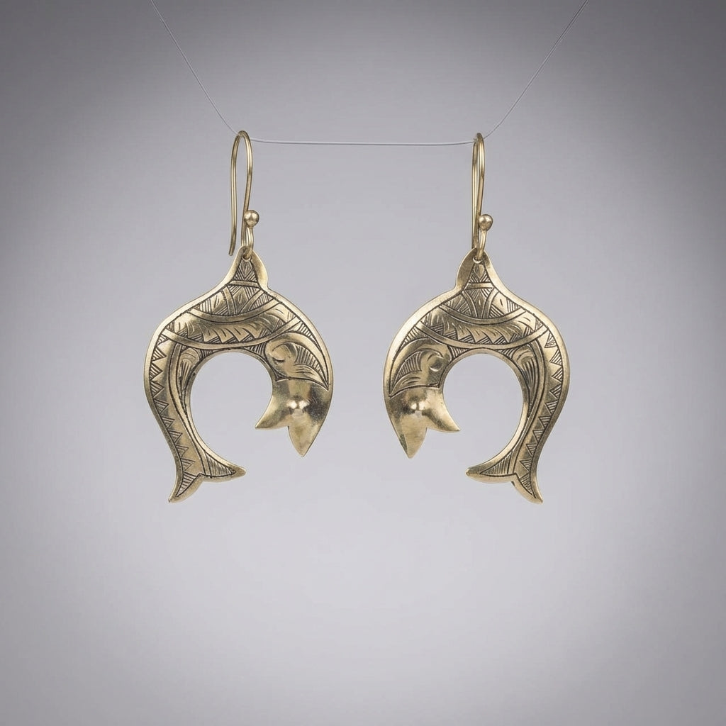 Silver Fish Earrings with Geometric Zig-Zag Pattern | Bohemia Design