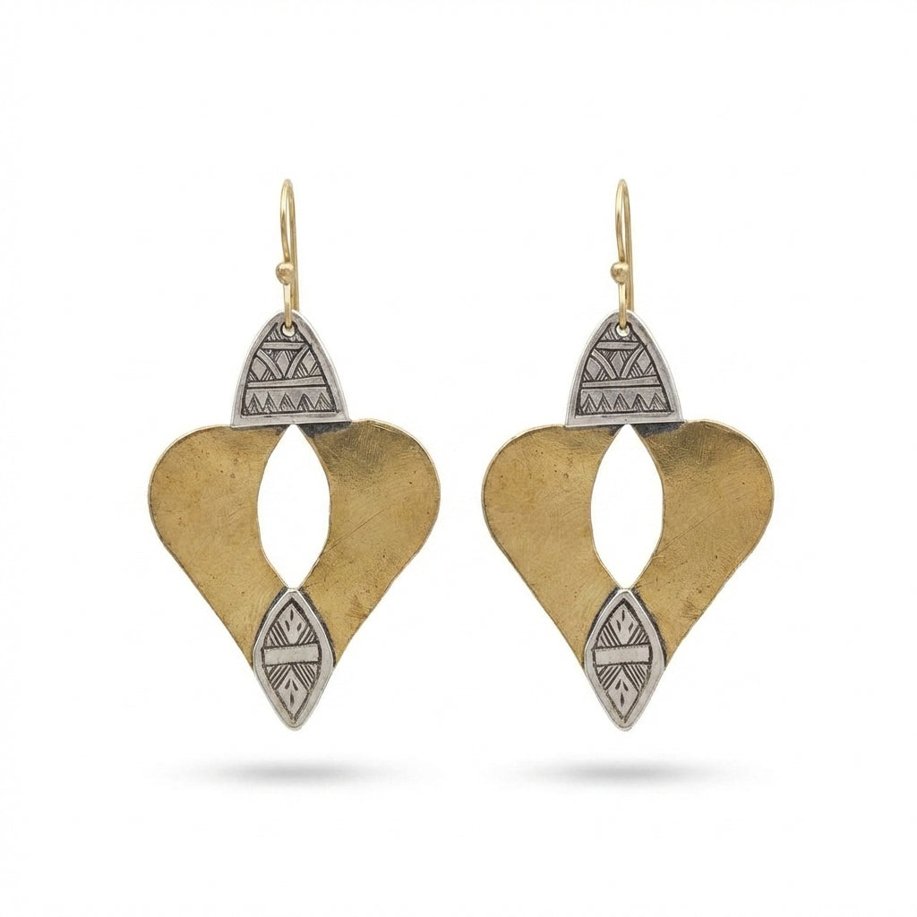 Bohemia Design Hand-Etched Brass & Oxidized Silver Shield Earrings