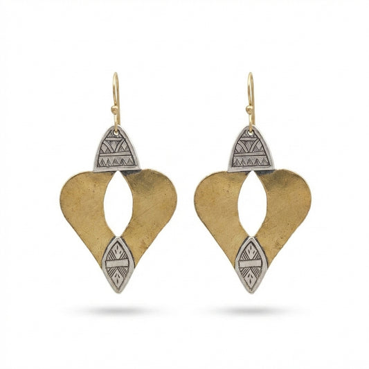 Bohemia Design Hand-Etched Brass & Oxidized Silver Shield Earrings