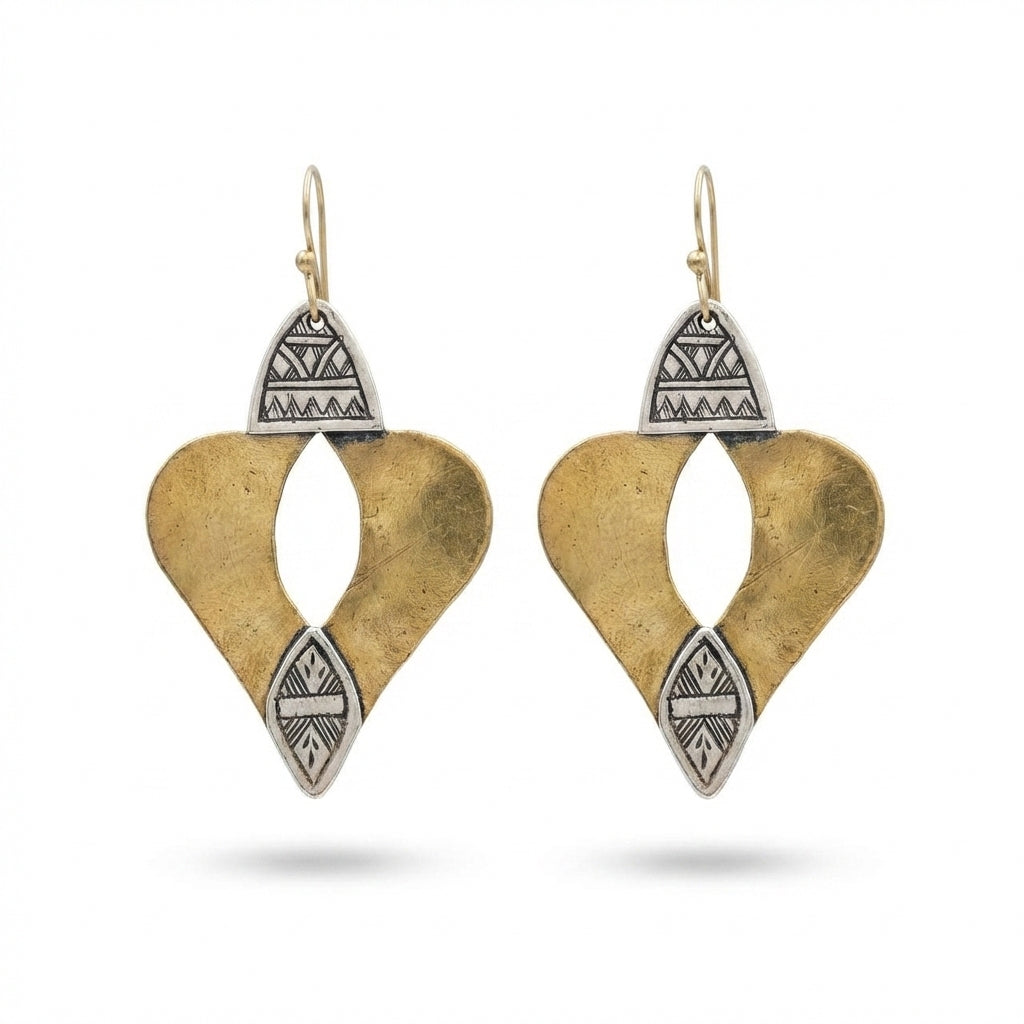 Bohemia Design Hand-Etched Brass & Oxidized Silver Shield Earrings