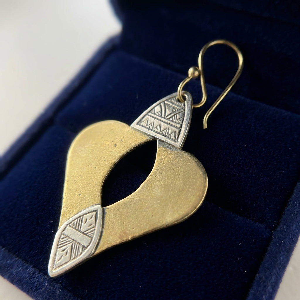 Bohemia Design Hand-Etched Brass & Oxidized Silver Shield Earrings