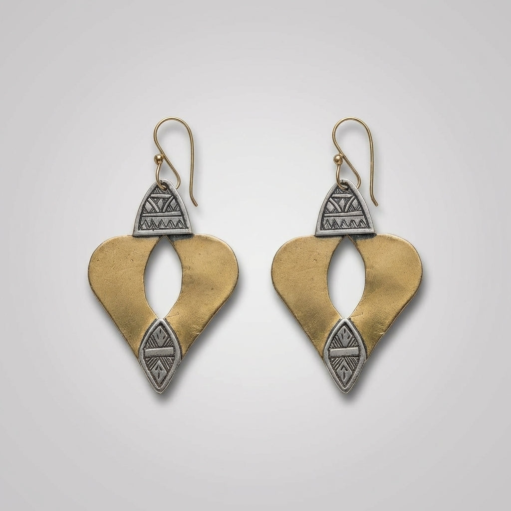 Bohemia Design Hand-Etched Brass & Oxidized Silver Shield Earrings
