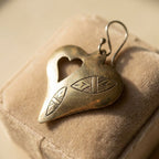 Bohemia Design Hand-Engraved Silver Heart Drop Earrings | Leaf Motif