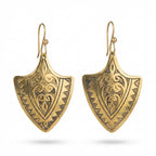 Bohemia Design Hand-Etched Brass Shield Earrings - Antique Gold