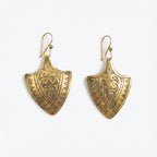 Bohemia Design Hand-Etched Brass Shield Earrings - Antique Gold