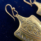 Bohemia Design Hand-Etched Brass Shield Earrings - Antique Gold