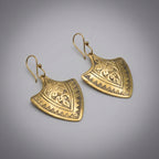 Bohemia Design Hand-Etched Brass Shield Earrings - Antique Gold