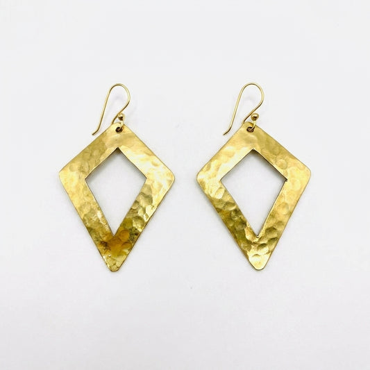 Hand-Hammered Brass Moroccan Diamond Drop Earrings | Bohemia Design