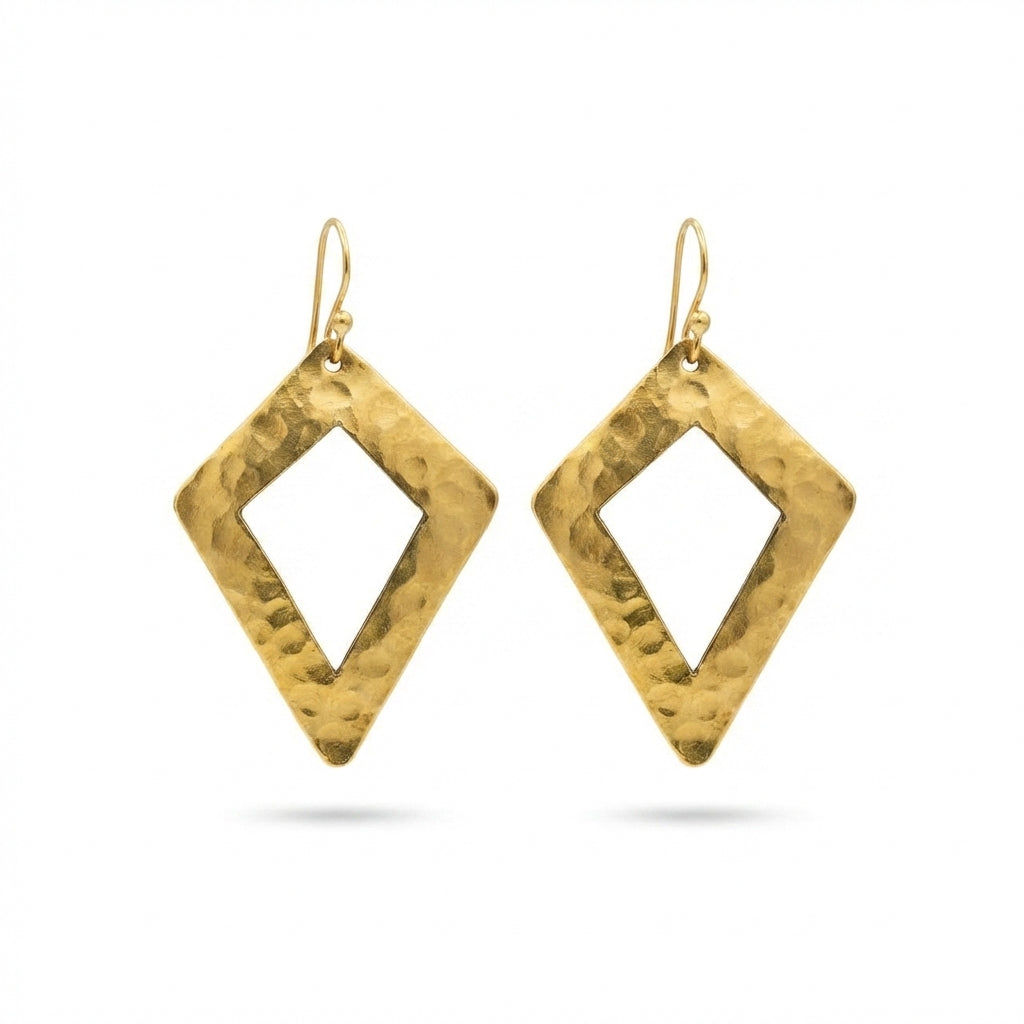 Hand-Hammered Brass Moroccan Diamond Drop Earrings | Bohemia Design
