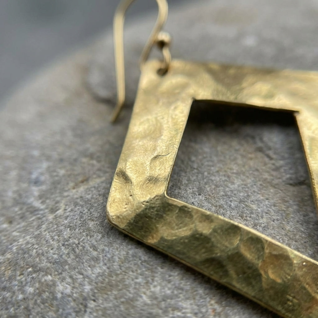 Hand-Hammered Brass Moroccan Diamond Drop Earrings | Bohemia Design