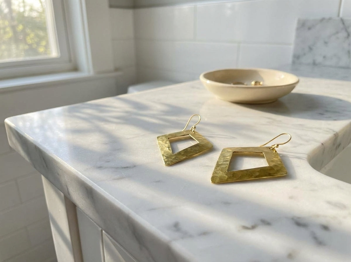 Hand-Hammered Brass Moroccan Diamond Drop Earrings | Bohemia Design