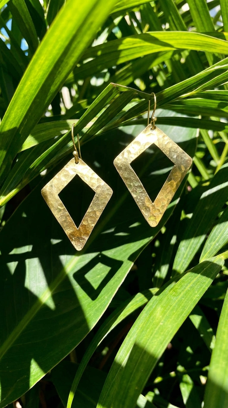Hand-Hammered Brass Moroccan Diamond Drop Earrings | Bohemia Design
